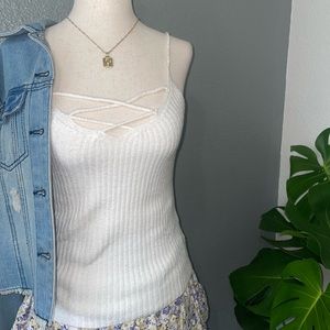 American Eagle white sweater tank top cross neck ribbed